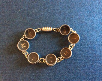 Antique Typewriter Key and Charm Bracelet