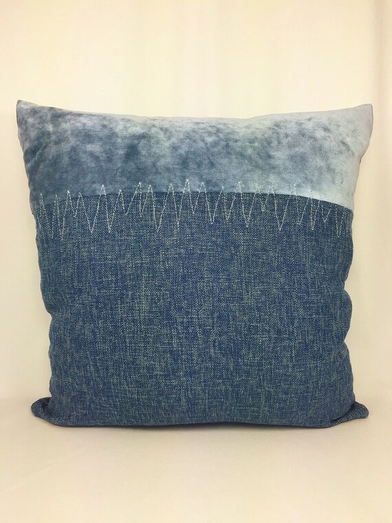 20 x 20 Designer Artisan Throw Pillow Denim Blue by VirtuesofColor