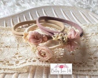 Jorja Willow Collection, Newborn Headbands, Headband Set, Floral Headbands, Chiffon Headpiece, Newborn Photo Prop, UK Seller