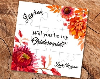 Bridesmaid puzzle invitation Will you be my bridesmaid gift card Ask bridesmaid Bridal party invitations Autumn wedding Bridesmaid gift box