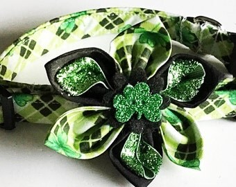 St. Patrick's Day Argyle Flower Collar for Female Dogs and Cats