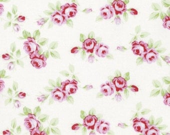 Rambling rosebuds on white by Tanya Whelan 100% cotton.  Quilters cotton, fabric by the yard, floral fabric, shabby chic roses, vintage