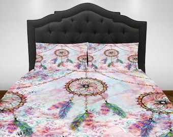 Dream Catcher Comforter or Duvet Cover Set Twin, Full, Queen King Bedding Dreamcatchers Floral Boho Chic Pastel