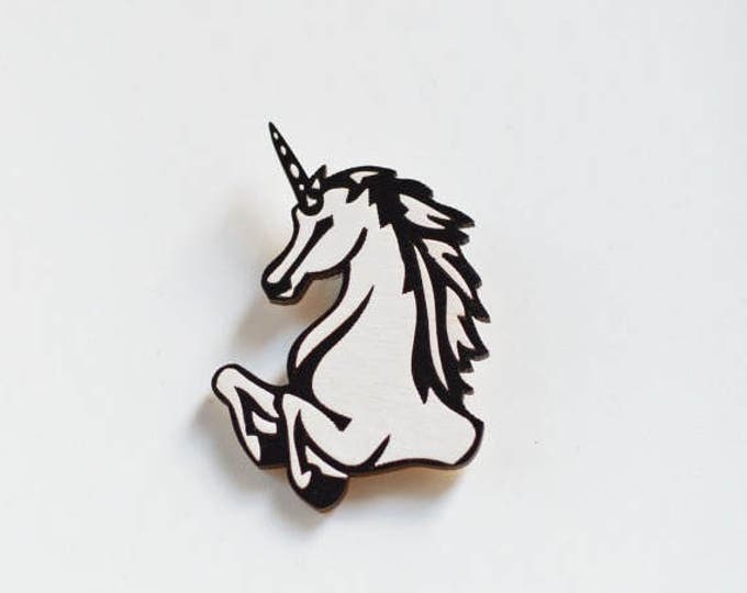 Unicorn // wooden brooch covered with eco paint // 2017 best trends // gift for all // style