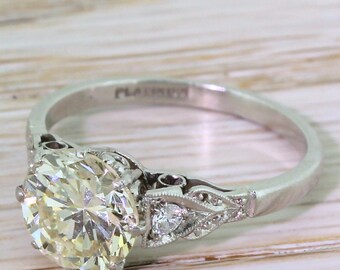 Retro 2.47 Carat Transitional Cut Diamond Engagement Ring, circa 1945