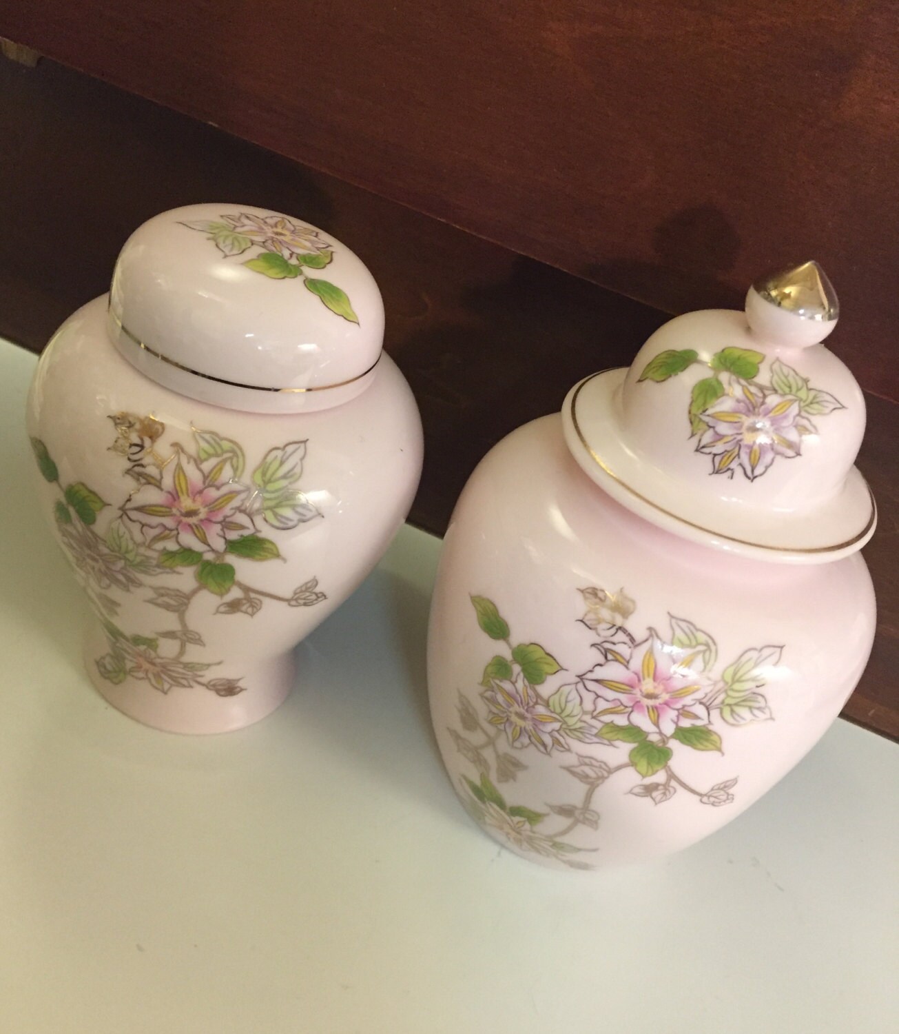 Vintage Ginger Jars Pink Porcelain Floral Ginger Jars Asian