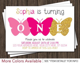 Butterfly Birthday Invitation - Pink and Gold Birthday Invitation