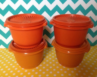 Tupperware servalier bowls, orange tupperware, set of 4 with lids, tupperware containers, leftovers
