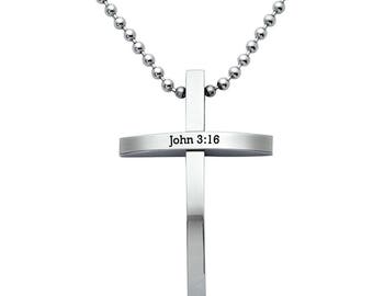 Cross Necklace, Personalize Custom Engrave Cross Necklace Stainless Steel Cross Necklace, Christian Jewelry, Father's Day Gift -SSN056