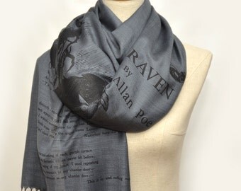 The Raven by Edgar Allan Poe Shawl Scarf Wrap (Bluish Gray)