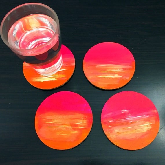4 CORK COASTERS_ROUND. Acrylic Handpainted by terainbDesigns