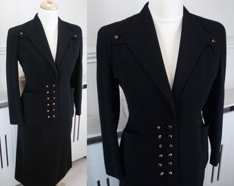 Lilli Ann Skirt Suit 1940's Size 12 Black Wool . Wartime Nip Waist 2 Piece . Lindy Hop . WW2 .