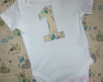 First birthday Peter Rabbit vest/bodysuit/top - Girl's 1st birthday outfit - Boy's 1st birthday outfit- rabbit birthday bodysuit - Number 1