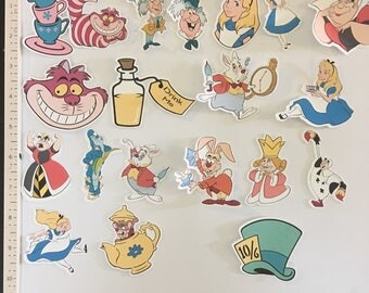 20 pieces 2.5 x 1.5 Alice in wonderland printed die cuts
