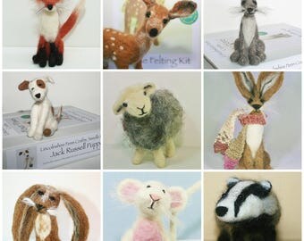 2 Felting Kits for beginners special offer! - Animal felting kits: hare, rabbit, fox, badger, sheep, bird, deer, mouse, dog, cat, horse