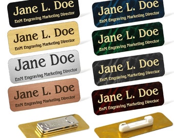 Custom Engraved Brass Name Tag Name Badge Magnetic or Pin Closure Employee Identification Plate Sign Personalized Real Metal Made in USA
