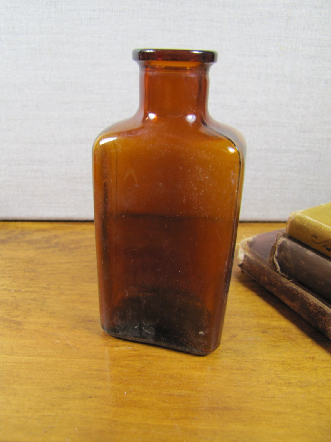 Rectangular Shaped Amber Medicine Bottle