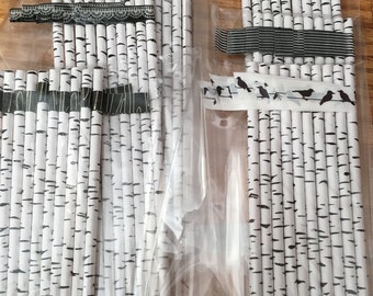 Birch Pattern Paper Straws - Party Flags - Party Decor - Washi Flags