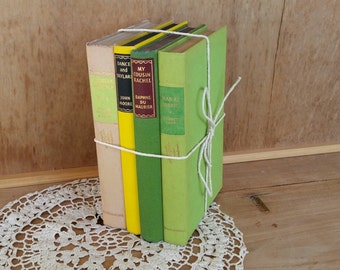 Vintage book bundle/ green theme yellow accent/ 4 books from the 50's /display or read/ nice vintage condition