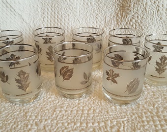 Vintage Libby "Silver Leaf" Set of 8 Frosted Juice Glasses