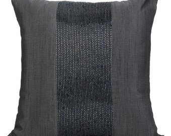 Charcoal Grey Pillow Cover Decorative Pillows Beaded Pillow Grey Cushion Cover Elegant Pillow Charcoal Accent Pillow Grey on Grey Pillow