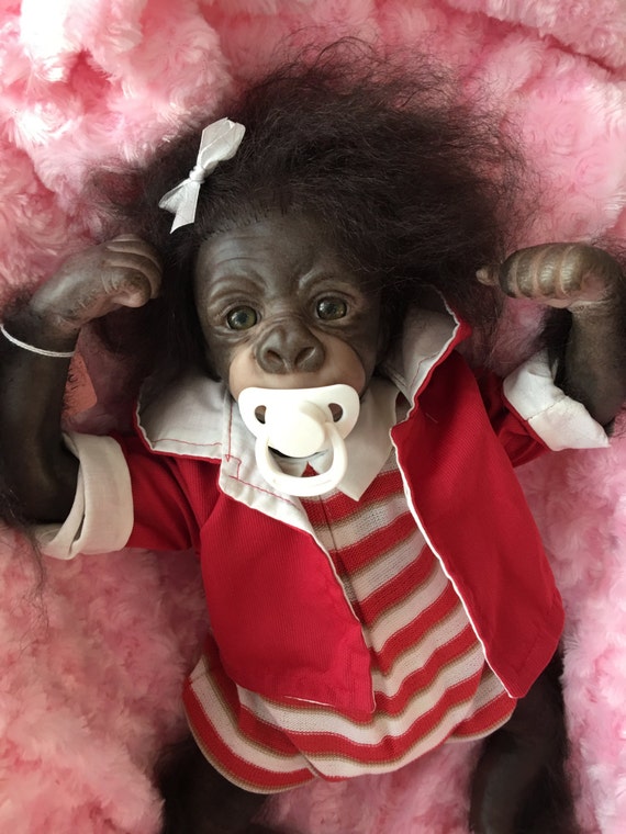 Reborn baby rooted black Gorilla Kiwi doll girl 18 soft