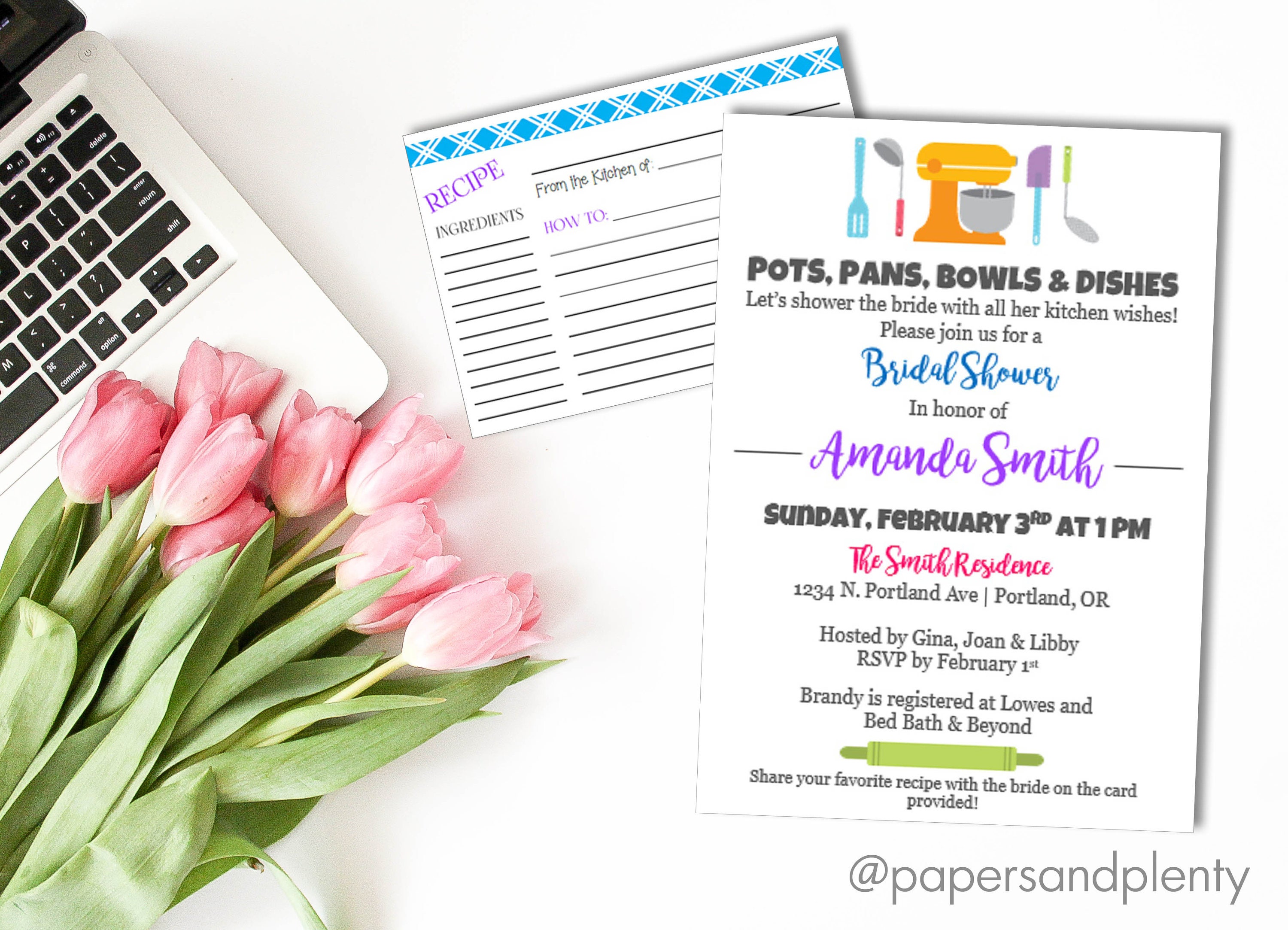 Kitchen Bridal Shower Invitation Pots Pans Bowls