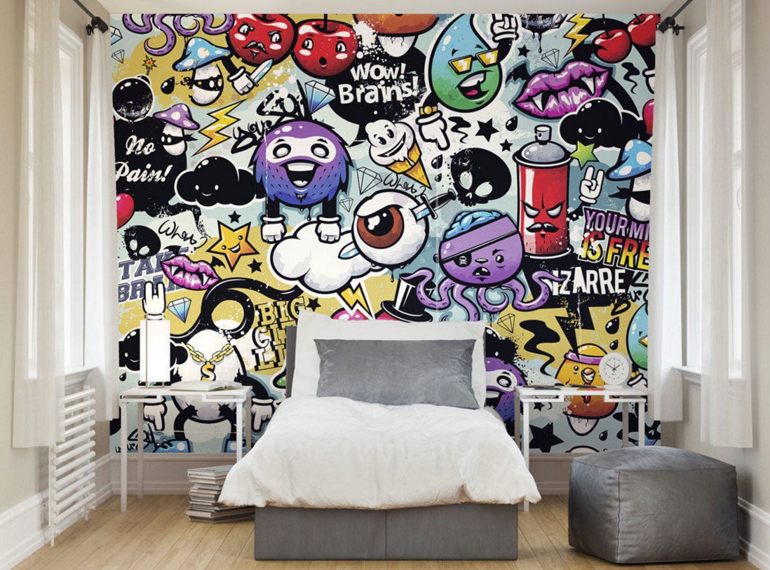 Photo Wallpaper Wall Murals Funky Graffiti Doodle Monsters