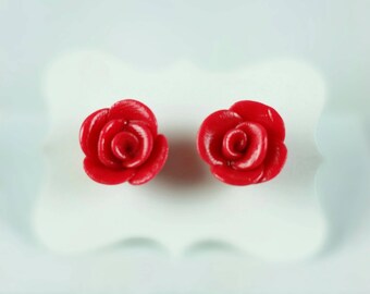 Clay rose earrings | Etsy