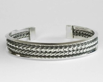 Vintage Sterling Silver Double Cable Cuff Bracelet