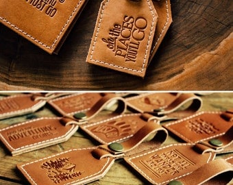 Leather Luggage Tag -- Oh The Places You'll Go -- HUGE SALE -- rustic luggage tag -- Portland Leather Goods