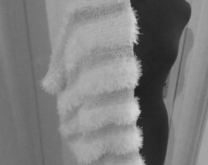 fluffly white shoulder long wrap impressive smooth shawl hand knitted lightweight soft touch elegant chic valentine's gift by mademeathens