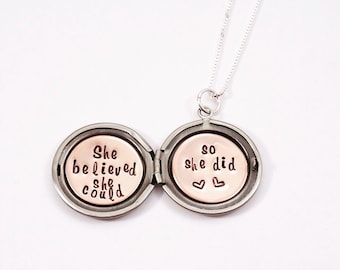 She believed she could so she did - Best friend gift - Sister gift- Locket necklace - Secret message necklace - Gift for her - silver locket