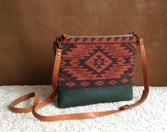Aztec bag,Tribal print,cross body bag,Bulgarian print,day bag,leather strap,Native bag,women clutch,messenger bag,screen print,unique gift