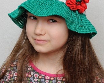 Crochet Bucket hat Floral Crochet sun hat Girls sun hat poppy flower Girls summer hat brim hat girls hats Cloche hat Beach hat kids hats