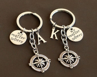 best friends keychain, Compass keychain, no matter where keychain, BFF keychain, Birthday Gift, Compass jewelry, friendship graduation gift