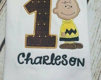 Birthday Charlie Brown shirt - personalized - suspenders - peanuts