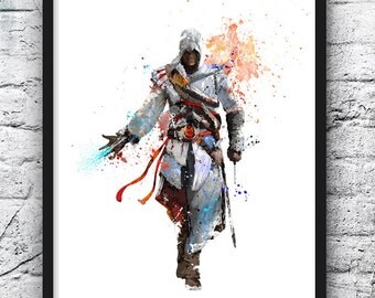 Assassin's Creed Watercolor Print, Video Game Poster, Kids Room Decor, Movie Poster, Home & Living, Wall Art, Home Decor, Nursery - 627