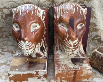 hand carved wooden bookends