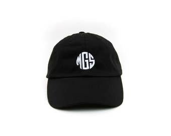 Custom Baseball Cap Custom Monogram Baseball Cap Custom Monogram Dad Hat Custom Monogram Circle Embroidered Hat Black