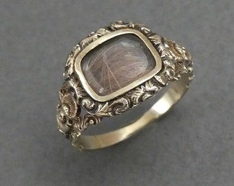 14K Georgian Red Hair Mourning Ring size 5