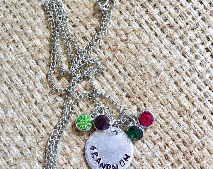 Grandmom Necklace, Custom Name Necklace, Name Necklace, Custom Necklace, Hand Stamped Jewelry, Gift for Grandmom, Birthstone Necklace