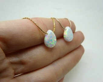 Drop Opal necklace, White drop opal pendant, Pear shape necklace, Opal jewelry, October birthstone, Everyday necklace, Opal jewellery