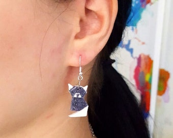 origami earrings, polymer clay cat, origami gift, cat jewelry, Origami