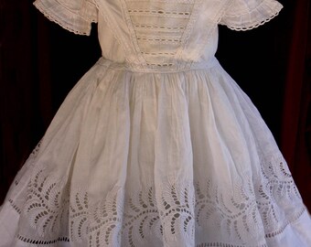 Early Antique doll dress or toddler dress Circa 1850 Stunning Will fit a larger Antique Bisque head doll ~ Museum amazing