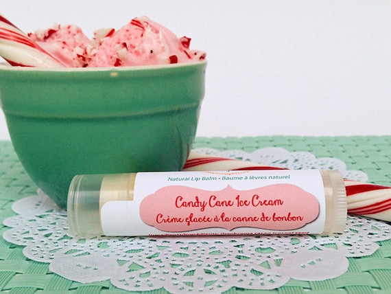 Stocking Stuffer for Girls - Candy Cane Ice Cream Natural Lip Balm / Small Gift for Girls - Fun Cool Minty Candycane Chapstick for Christmas