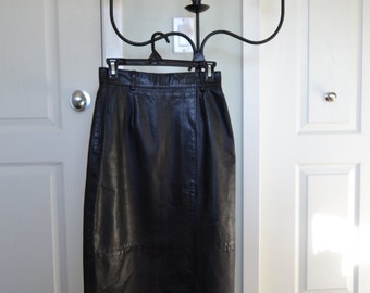 BAD MAMA Long Black Leather Skirt, Margaret Godfrey 1980s
