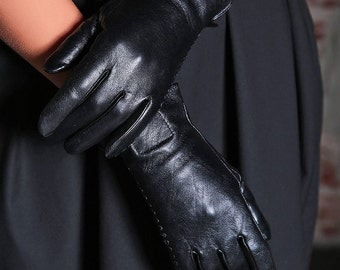 Black Leather Gloves/ Womens Gloves/ Leather Mittens/ Black Gloves/ Steampunk Gloves/ Gothic Gloves/ Wife Gift/ Winter Gloves/ Warm Gloves