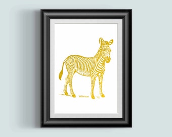 Zebra Print, Nursery Wall Art, Gold Foil print, Zebra Decor, Safari Theme, Zebra art, Gold print, Gold art