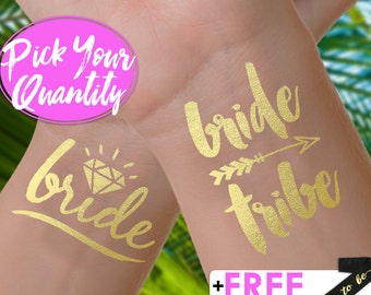 Bride Tribe Tattoos | bachelorette party tattoo, metallic temporary tattoo, gold foil tattoo, bridesmaid gifts, gold tattoo, favor